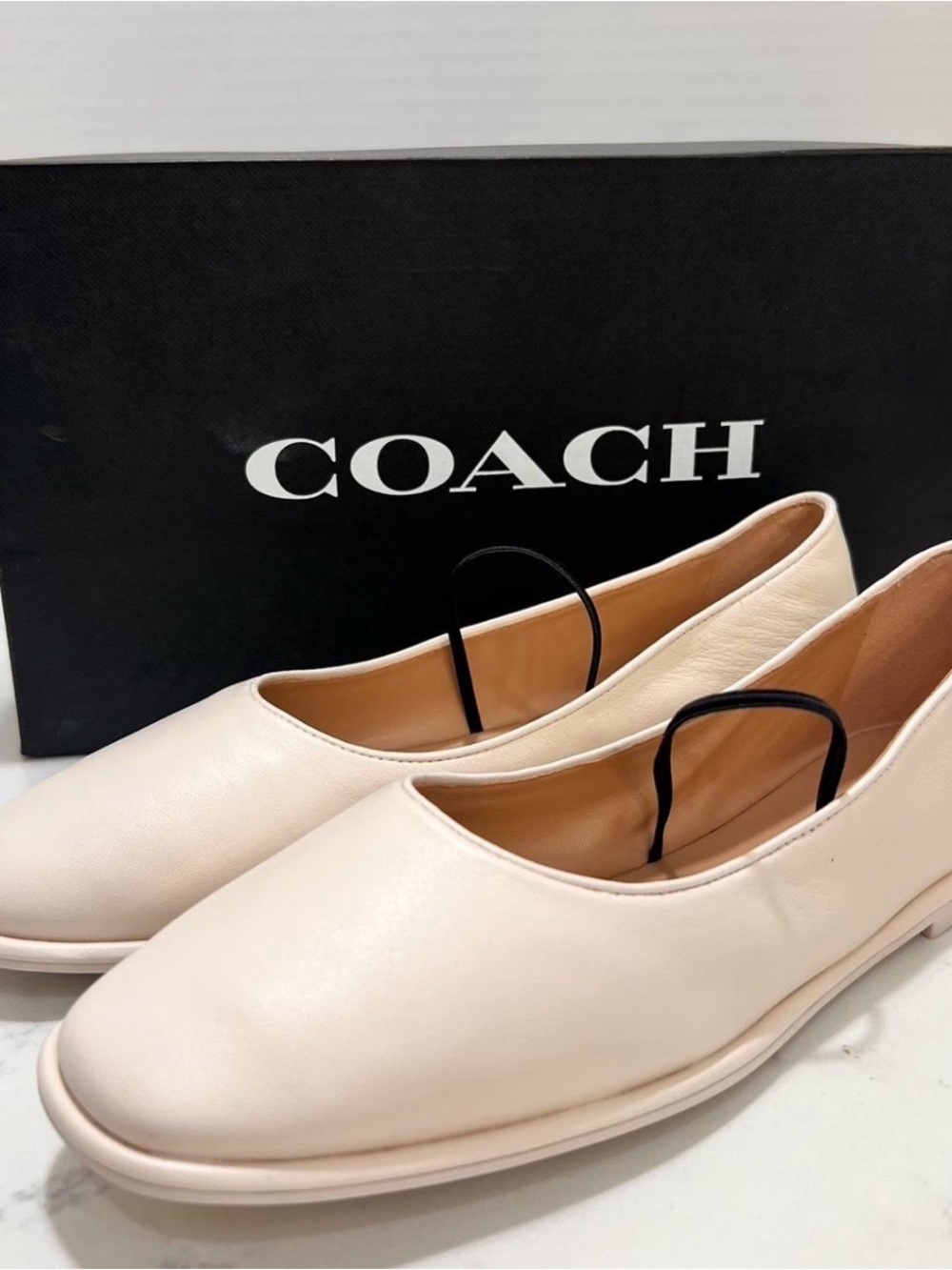 Coach Women's Pale Cream Leather Slip-On Flats